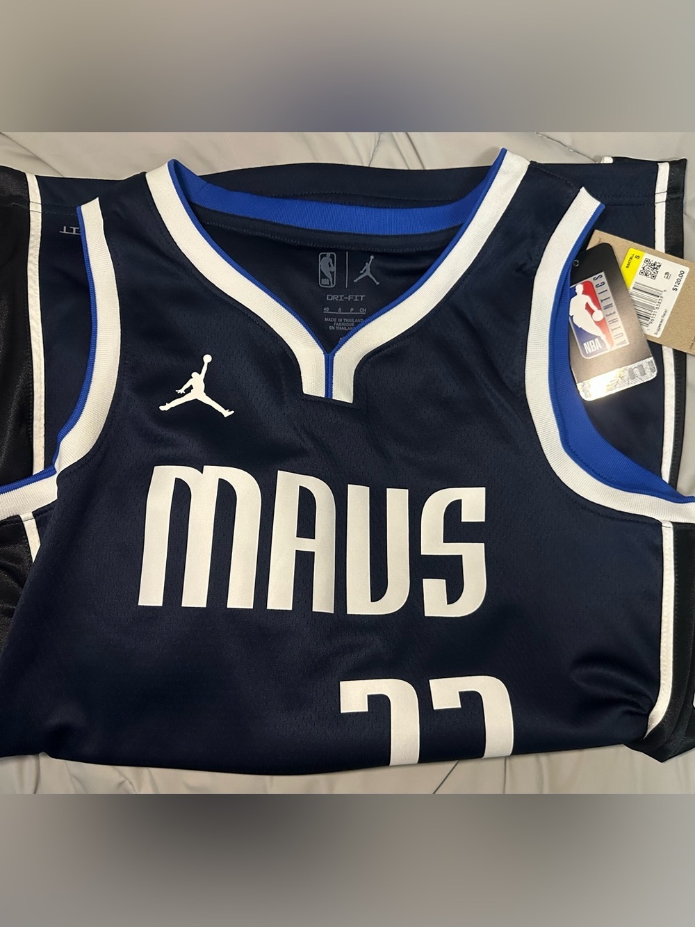 Jordan Navy and White Luka MAVS Basketball Jersey with Blue Trim